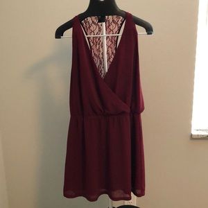 Maroon mini formal dress with lace back